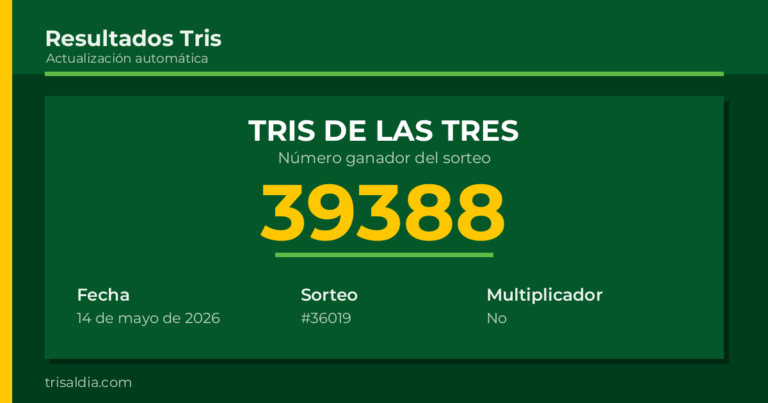 Resultado Tris De las Tres del 14 de mayo de 2026 número ganador 39388