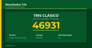 Resultado Tris Clásico del 14 de mayo de 2026 número ganador 46931
