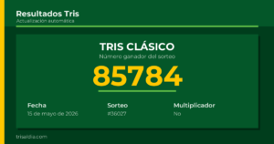 Resultado Tris Clásico del 15 de mayo de 2026 número ganador 85784