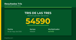 Resultado Tris De las Tres del 16 de mayo de 2026 número ganador 54590
