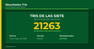 Resultado Tris De las Siete del 16 de mayo de 2026 número ganador 21263