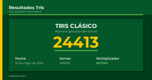Resultado Tris Clásico del 16 de mayo de 2026 número ganador 24413
