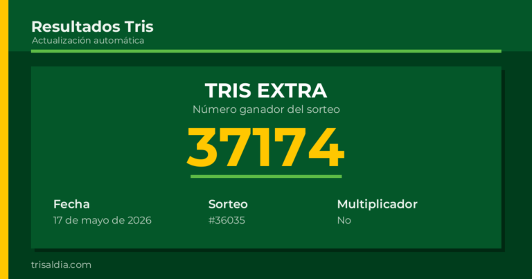 Resultado Tris Extra del 17 de mayo de 2026 número ganador 37174