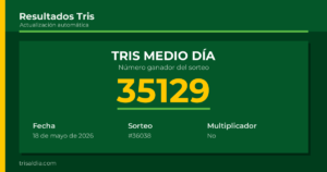 Resultado Tris Medio Día del 18 de mayo de 2026 número ganador 35129